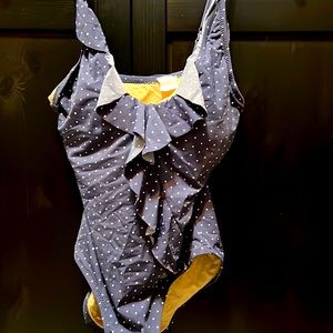 Garnet Hill gray bathing suit with ruffle